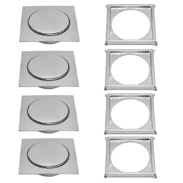 4 Ralos Click Inteligente Em Inox 10x10 Cm + 4 Porta Grelhas