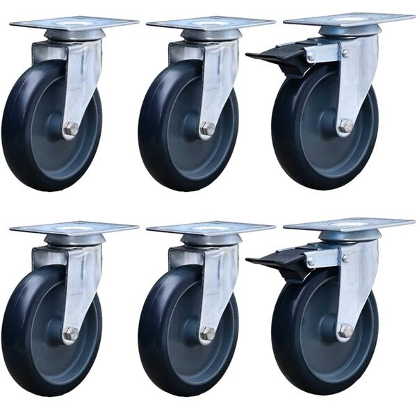 4 Rodízios Placa Anti Risco Móveis 6" 153mm 85kg S/freio + 2