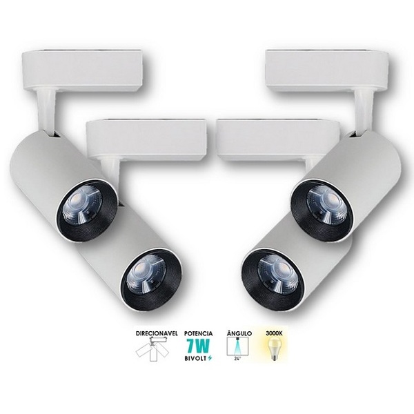 4 Spot Para Trilho Eletrificado Branco Led 7w 3000k
