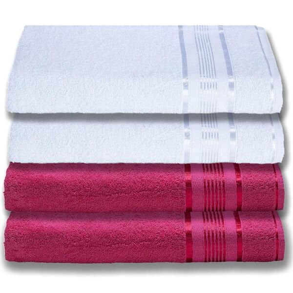 4 Toalhas Plus Size Grossa E Macia 80x180 Branco+rosa