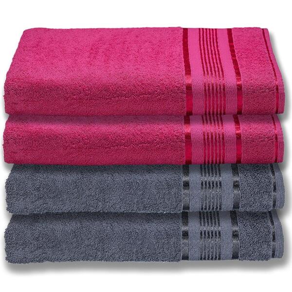 4 Toalhas Plus Size Grossa E Macia 80x180 Rosa+preto
