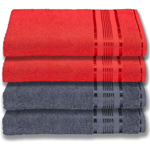 4 Toalhas Plus Size Grossa E Macia 80x180 Vermelho+preto