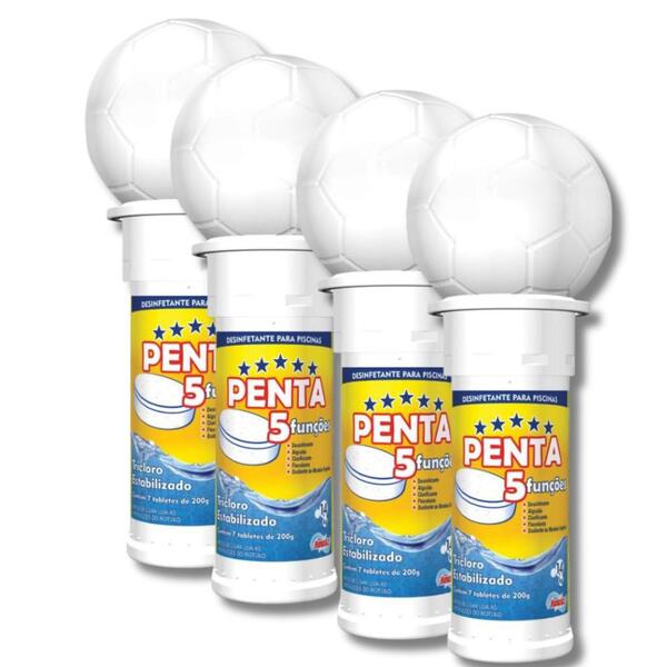 4 X Pastilha Clorador Flutuante Hcl Penta 5 Em 1 - Hidroall