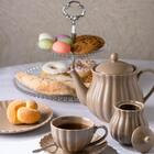 4 Xícaras De Chá Pires 180ml Travessa 30x15cm Prato 2 Andares