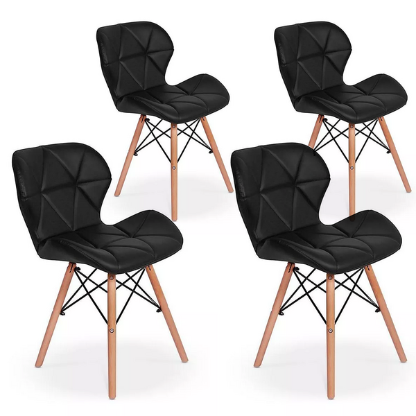 4x Cadeira De Jantar Charles Eames Eiffel Slim Estofada Preta
