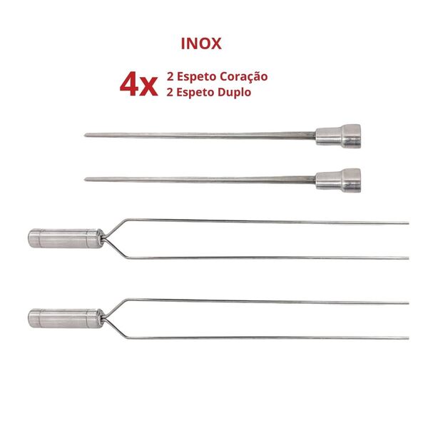 4x Espetos De Inox Lâmina 40cm Duplo/coração Para Churrasco