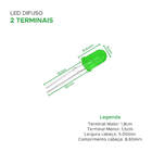 50x Led Difuso 5mm - Projetos Em Geral 2 Terminais Verde