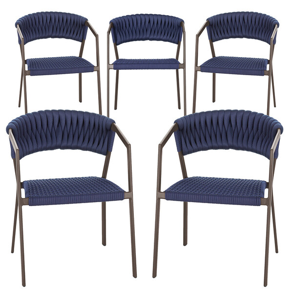 5 Cadeiras Atenas Tricô Náutico E Alumínio Com Proteção Uv Pa