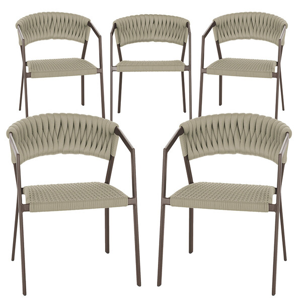 5 Cadeiras Atenas Tricô Náutico E Alumínio Com Proteção Uv Pa