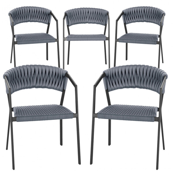 5 Cadeiras Atenas Tricô Náutico E Alumínio Com Proteção Uv Pa