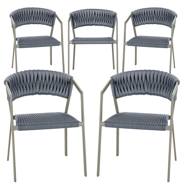 5 Cadeiras Atenas Tricô Náutico E Alumínio Com Proteção Uv Pa