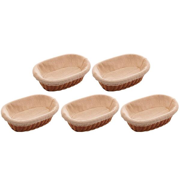 5 Cestas Porta Pão 24x17cm Oval Rattan Plástico Forro Tecido