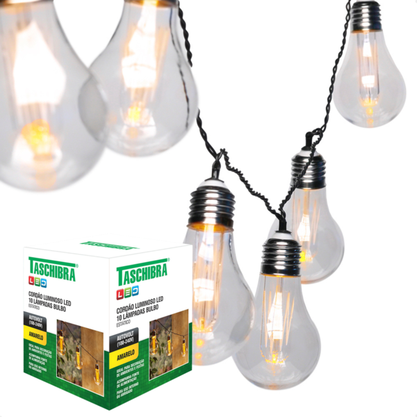 5 Cordão Varal De Luz Cipro Led 10 Lâmpadas Vintage Taschibra