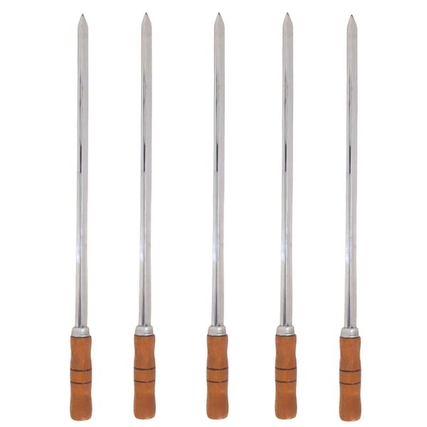 5 Espetos Espada 60cm De Inox Cabo Madeira - Churrasqueira