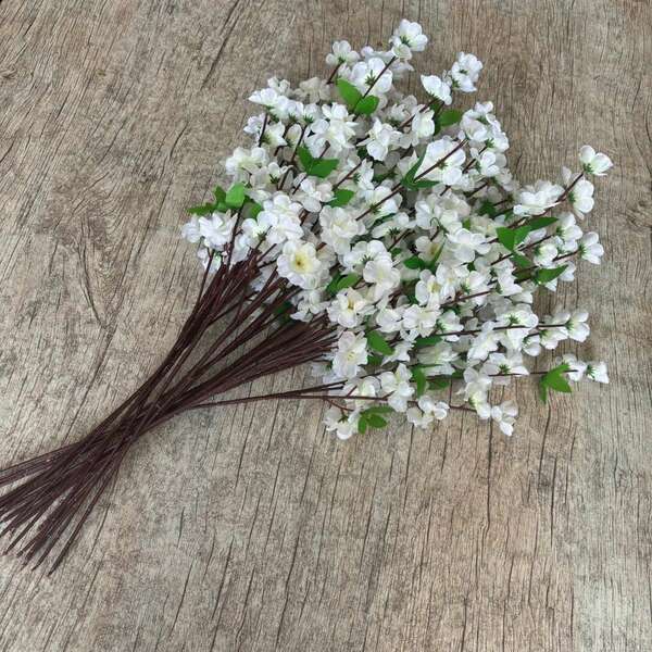 5 Galhos De Cerejeira Branco Artificial Realista 60cm Para De