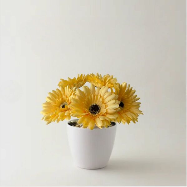 5 Galhos De Gérbera Amarela Artificial Com (55cm) Flores Deco