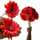 5 Galhos De Gérbera Laranja Artificial Com (55cm) Flores Deco