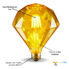 5 Lâmpadas Filamento Led Diamante Retrô 6w Vintage Bq 2300k