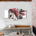 5 Quadros Decorativos India Com Cocar Vermelho