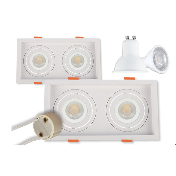 5 Spot Duplo Embutir Led Quadrado Nordecor + Lâmpadas Gu10 Br