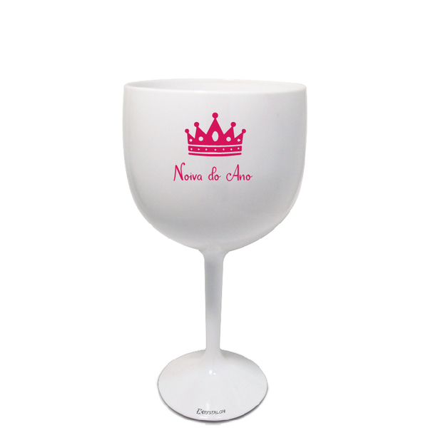 5 Taças Gin Acrilico 550ml Branca E Transparente Haste Rosa D