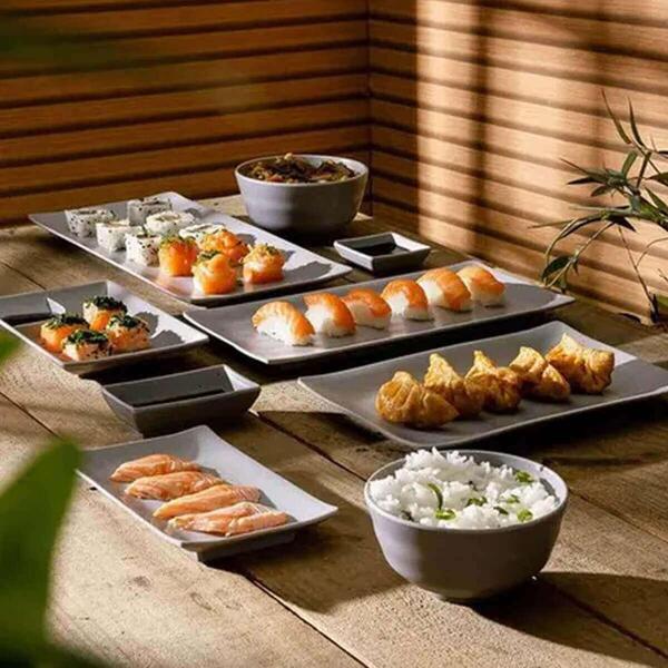 5 Travessas Bandejas De Melamina 29x14cm Servir Sushi Retangular