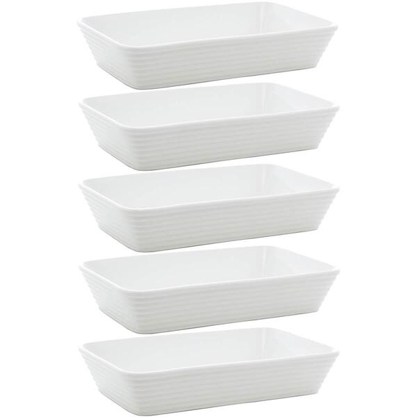 5 Travessas Brancas De Porcelana 29x20x5cm Retangulares Línea