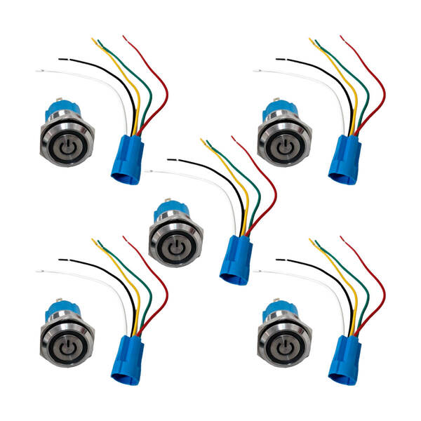 5x Chave Inox C/ Trava Led 12v 16mm- Las3-16f-11epl Vermelho