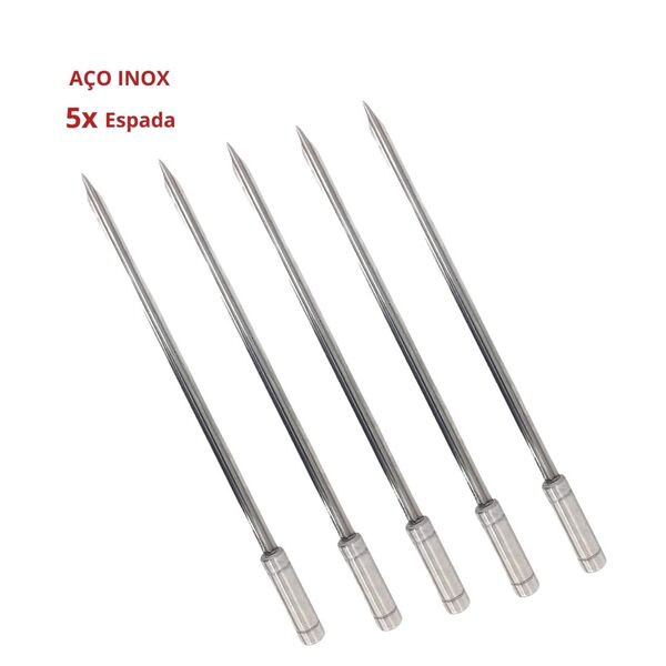 5x Espeto Espada Inox 80cm Lâmina 2mm Espessura Não Enverga
