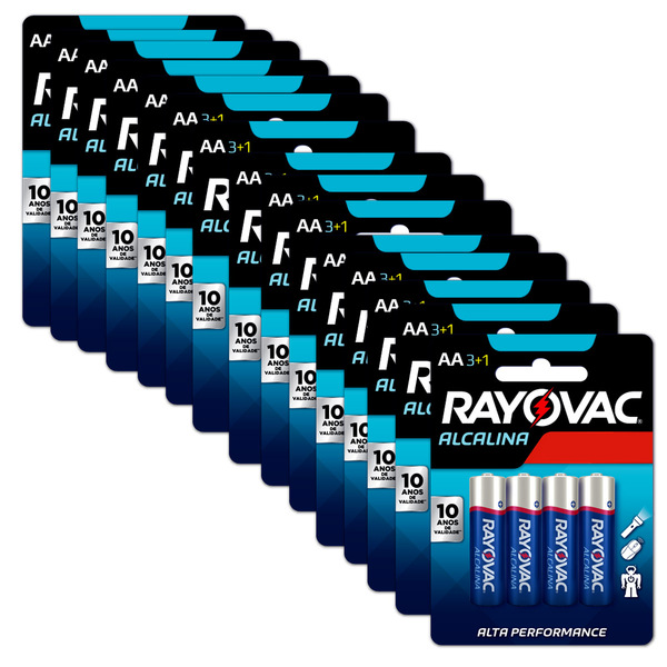 60 Pilhas Aa Alcalina Rayovac 15 Cartelas