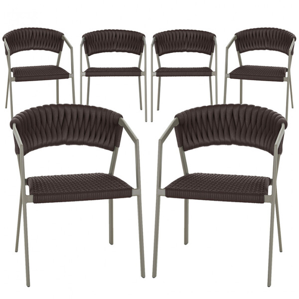 6 Cadeiras Atenas Tricô Náutico E Alumínio Com Proteção Uv Pa