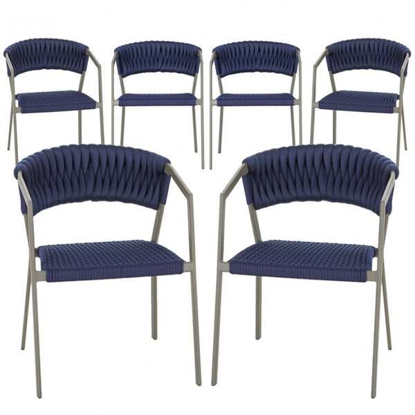 6 Cadeiras Atenas Tricô Náutico E Alumínio Com Proteção Uv Pa