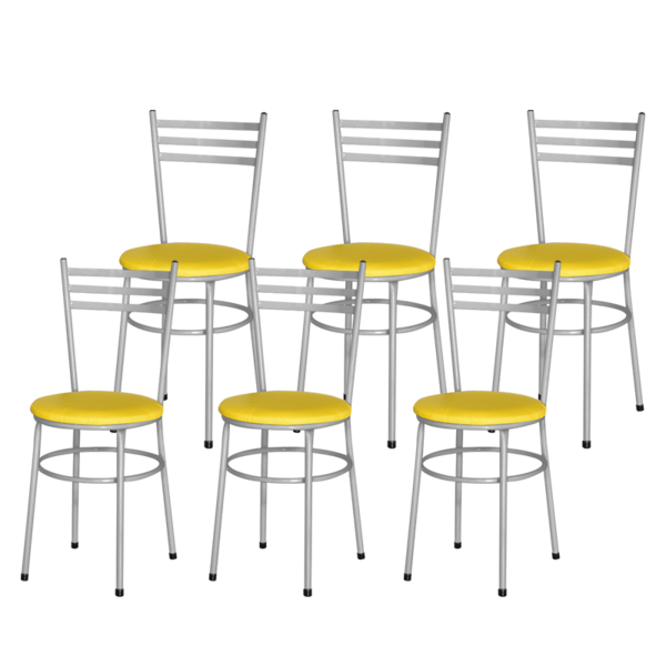 6 Cadeiras Epoxi Cinza Para Cozinha  Amarelo