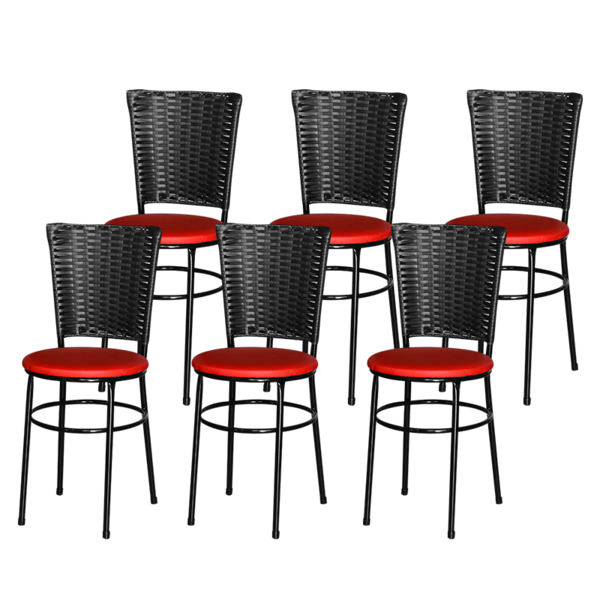 6 Cadeiras Pretas Para Cozinha Hawai Preta  Vermelho