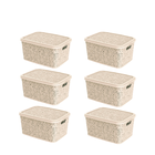 6 Caixas Organizadoras Com Tampa Renda Floral Palha 17 Litros