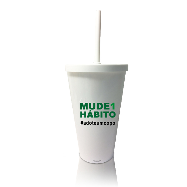6 Copos Com Tampa E Canudo Branco Personalizados Eco Mude Um