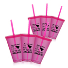 6 Copos Com Tampa E Canudo Rosa Personalizado Acrílico Enferm