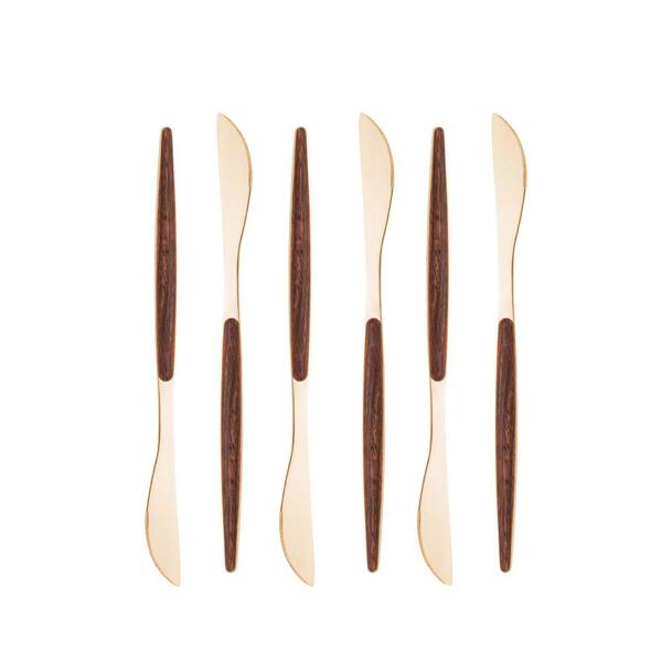 6 Facas Para Mesa Lyor Organic Estampa De Madeira Dourado