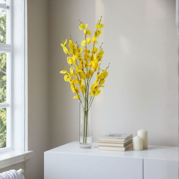 6 Flores De Orquídea Amarela Artificial Toque Delicado E Atem