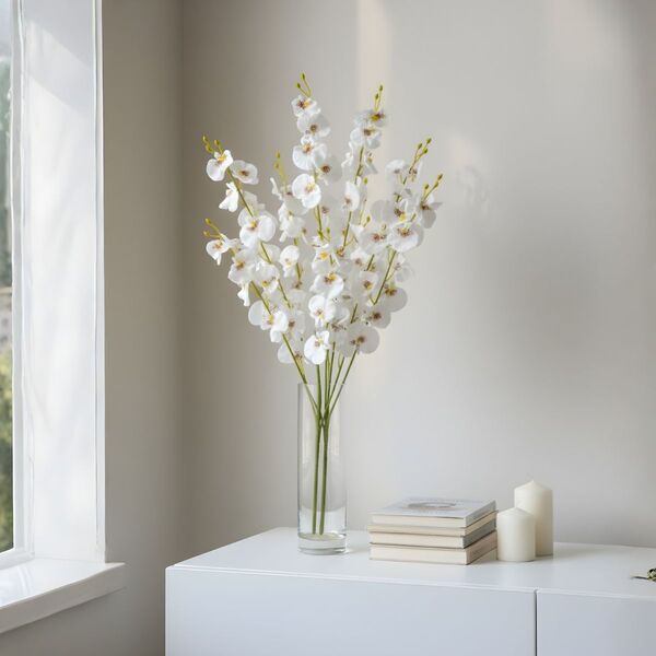 6 Flores De Orquídea Branca Artificial Toque Delicado E Atemp