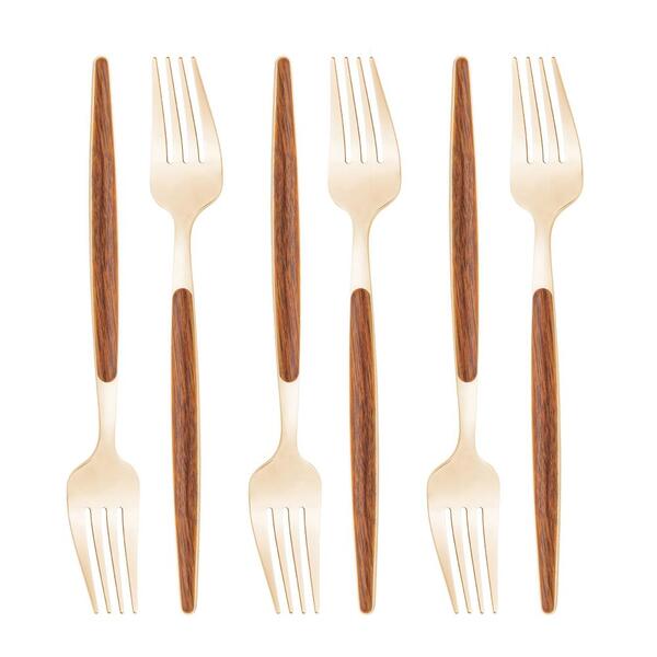 6 Garfos Para Mesa Lyor Organic De Aço Inox Dourado Natural