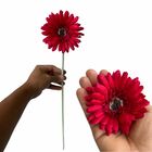 6 Gérberas Vermelhas Artificiais Com Haste Flexível E Toque R