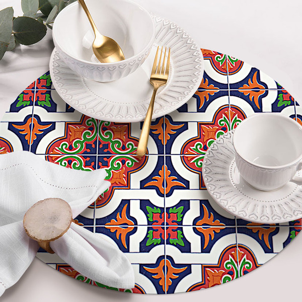 6 Jogo Americano Redondo Ornamental Impermeável Pvc