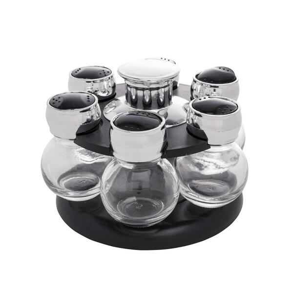 6 Porta Tempero Com Base Wolff Poli Preta De Vidro 17cm