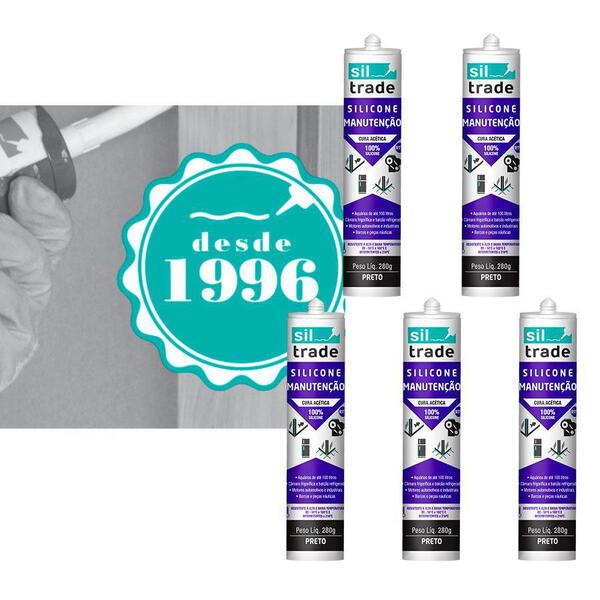 6 Tubos De Silicone Aquario Sil Trade 280g Siltrade Cor:preto