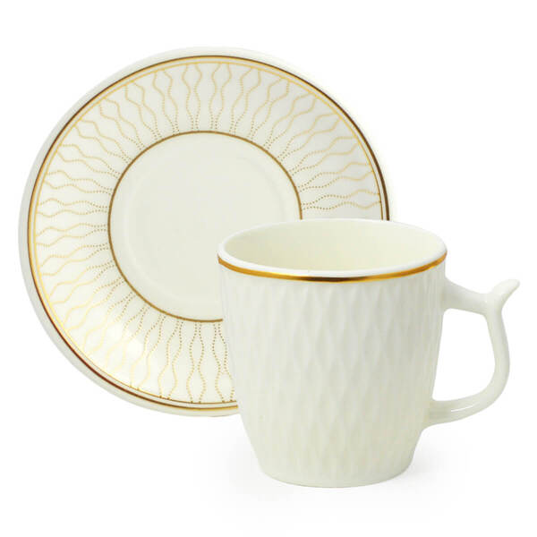 6 Xicaras Porcelana Detalhes Cobre Metalizado 90ml