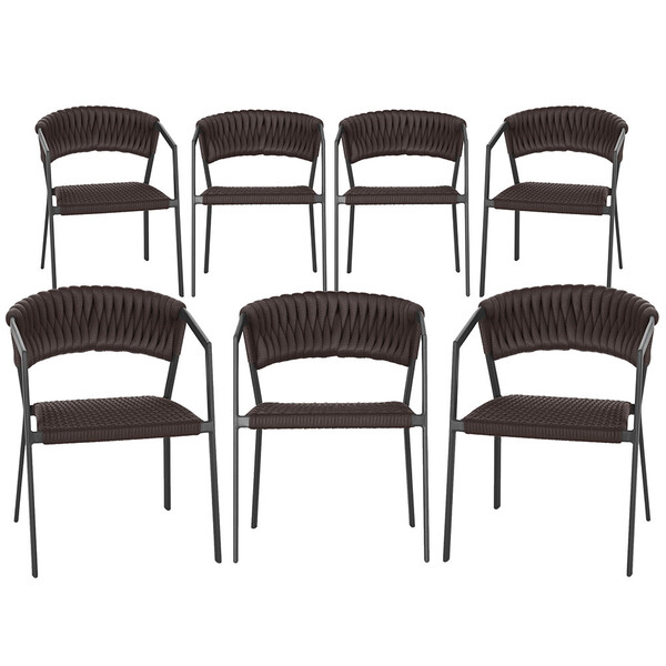 7 Cadeiras Atenas Tricô Náutico E Alumínio Com Proteção Uv Pa