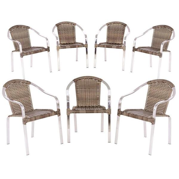 7 Cadeiras De Area Em Aluminio E Fibra Sintetica Capuccino