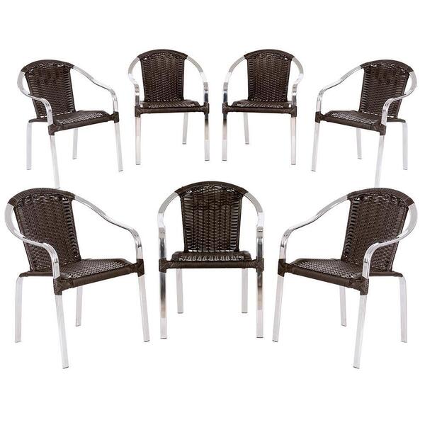 7 Cadeiras De Area Em Aluminio E Fibra Sintetica Tabaco