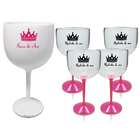 7 Taças Gin Acrilico 550ml Branca E Transparente Haste Rosa D